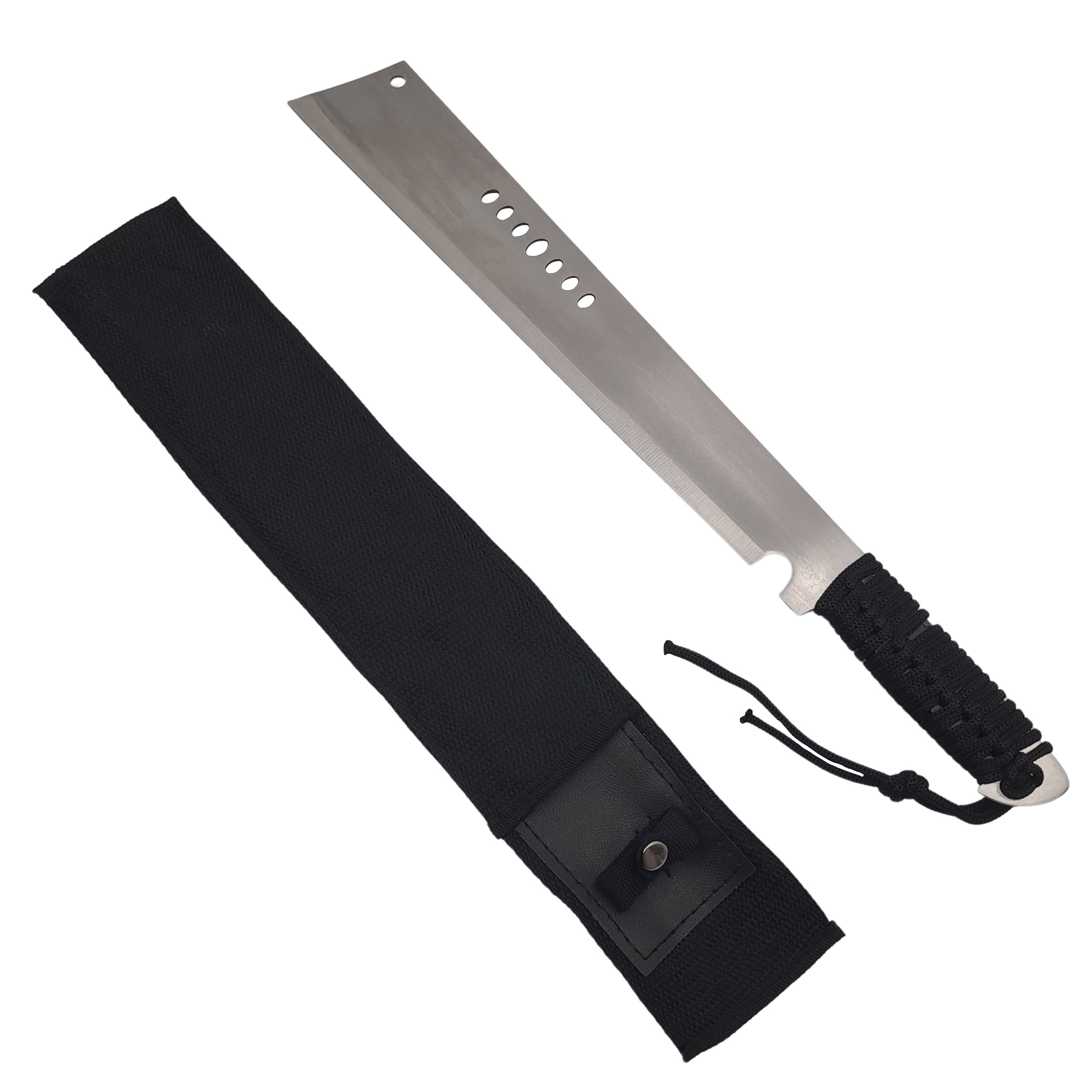 Maceta de vanatoare IdeallStore®, Battle Knife, 49.5 cm, otel inoxidabil, argintiu, teaca inclusa