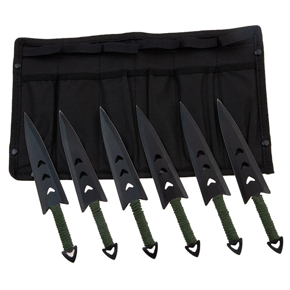 Set sase cutite de aruncat IdeallStore®, Army Fury, otel inoxidabil, 16.5 cm, negru