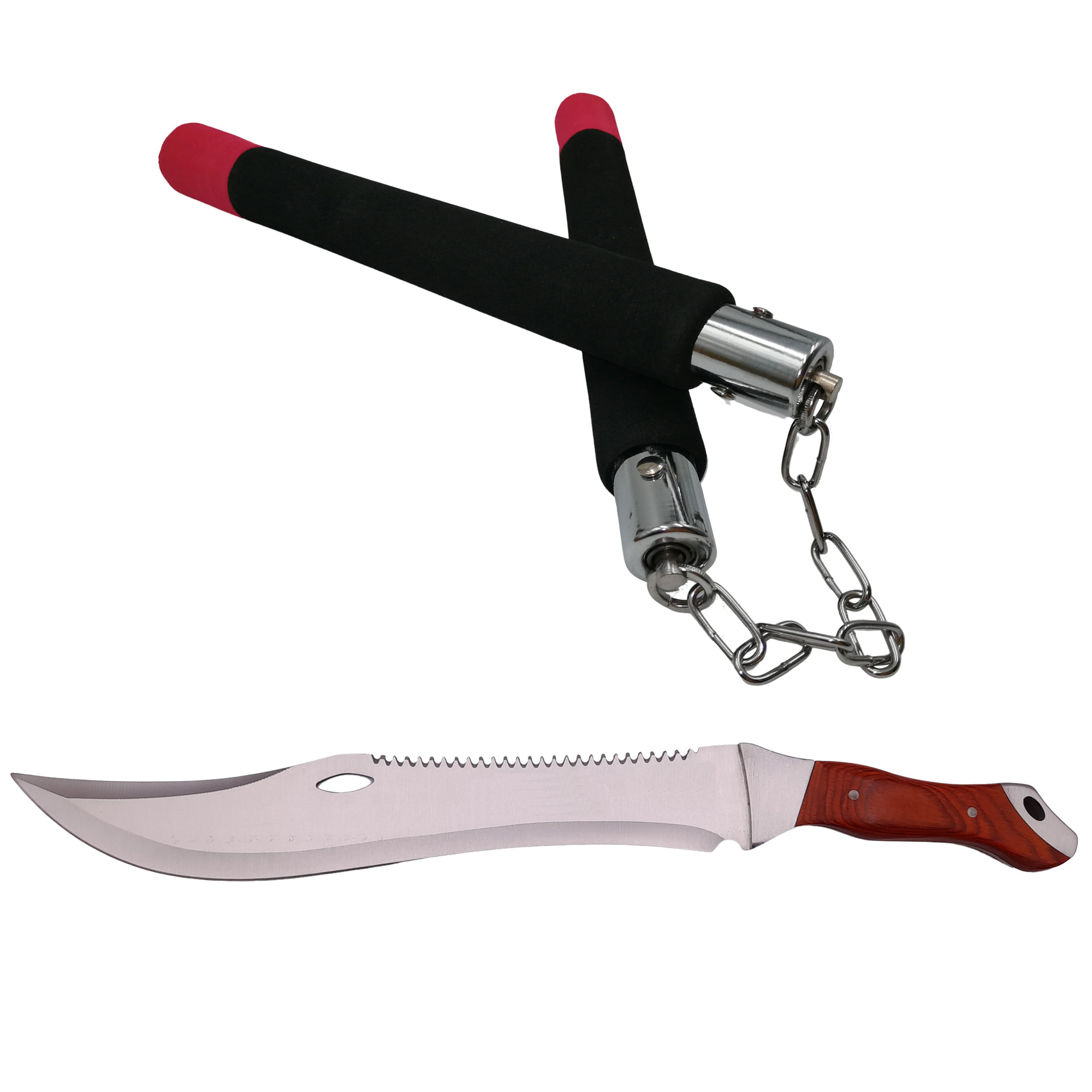 Set maceta de vanatoare IdeallStore®, Knife of Mind, otel inoxidabil, argintie, 46 cm si nunceag burete