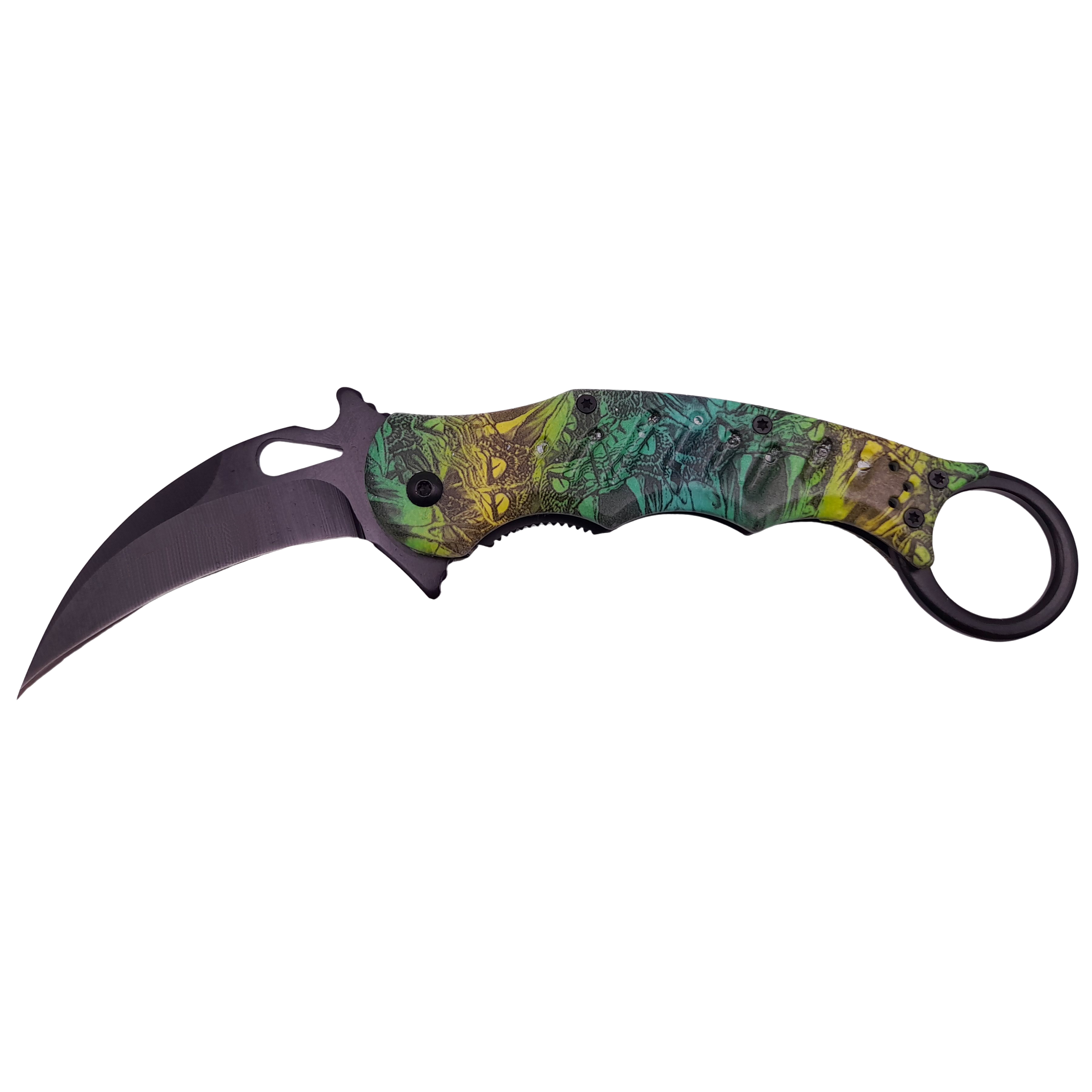 Briceag de vanatoare IdeallStore®, Wild Forest, model karambit, 20 cm, verde