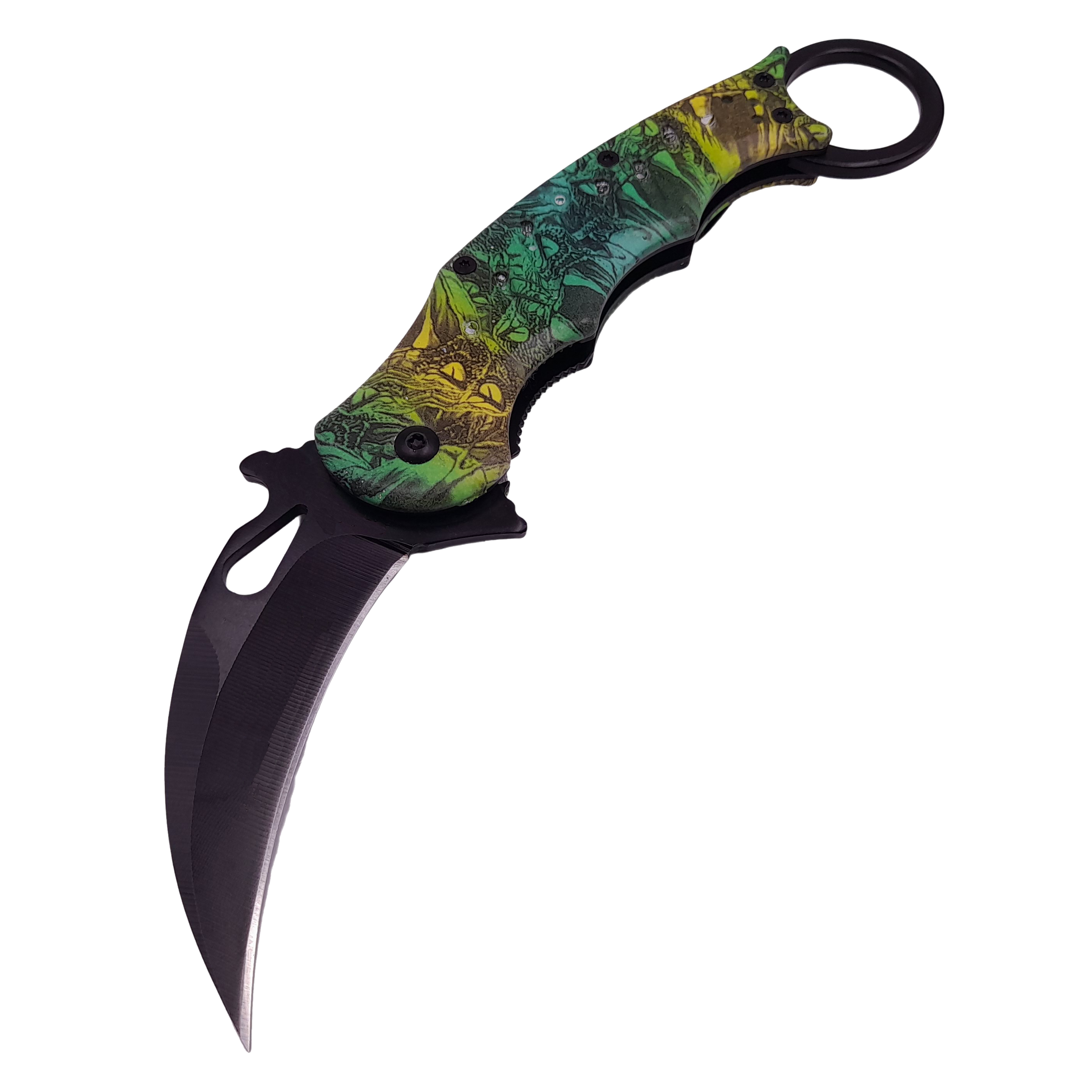 Briceag de vanatoare IdeallStore®, Wild Forest, model karambit, 20 cm, verde - 1 | YEO