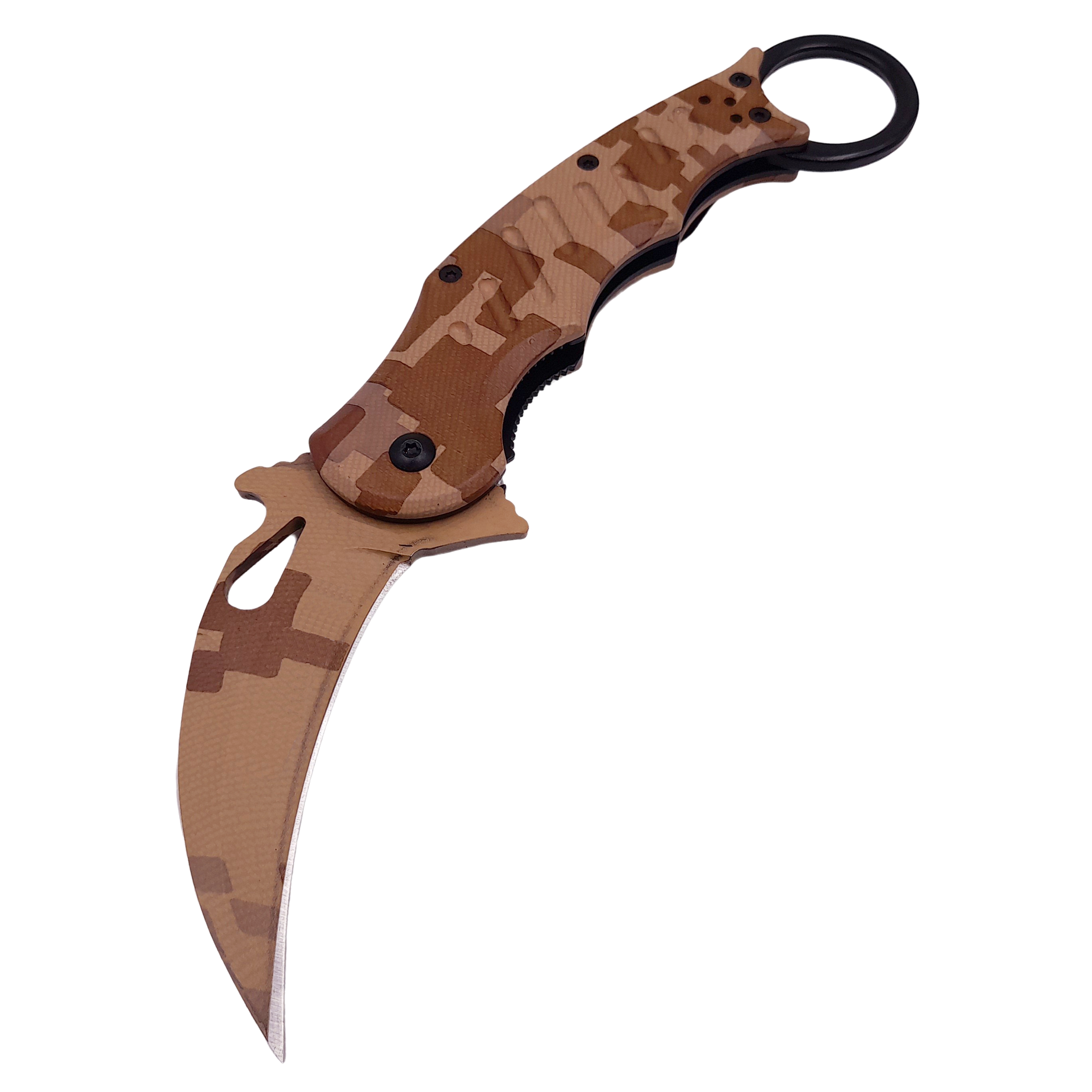 Briceag de vanatoare IdeallStore®, Desert Camo, model karambit, 20 cm, bej - 1 | YEO