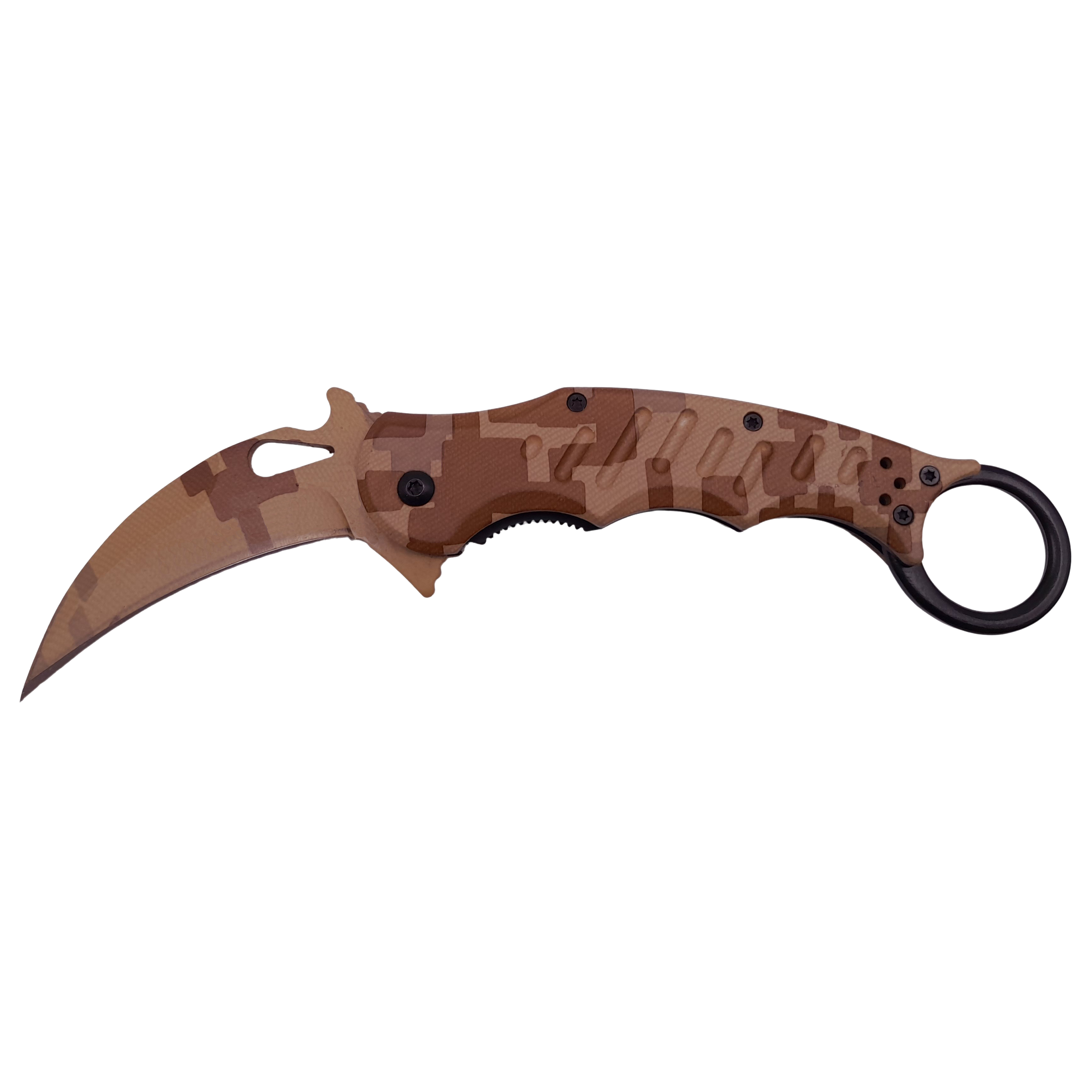 Briceag de vanatoare IdeallStore®, Desert Camo, model karambit, 20 cm, bej