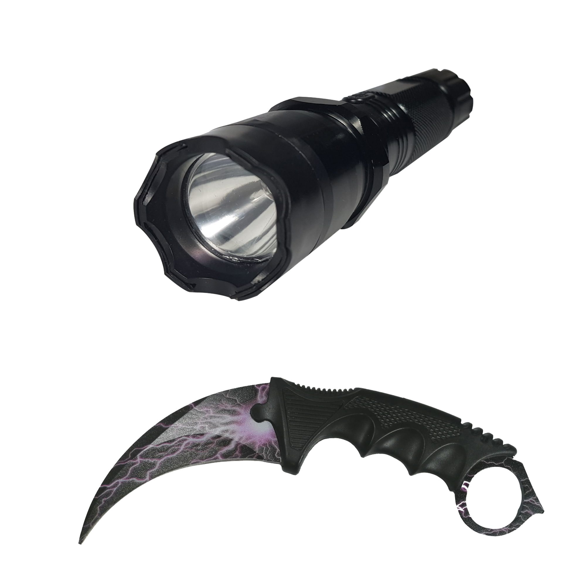 Lanterna cu electrosoc cu acumulator, LED, cutit karambit antrenament inclus