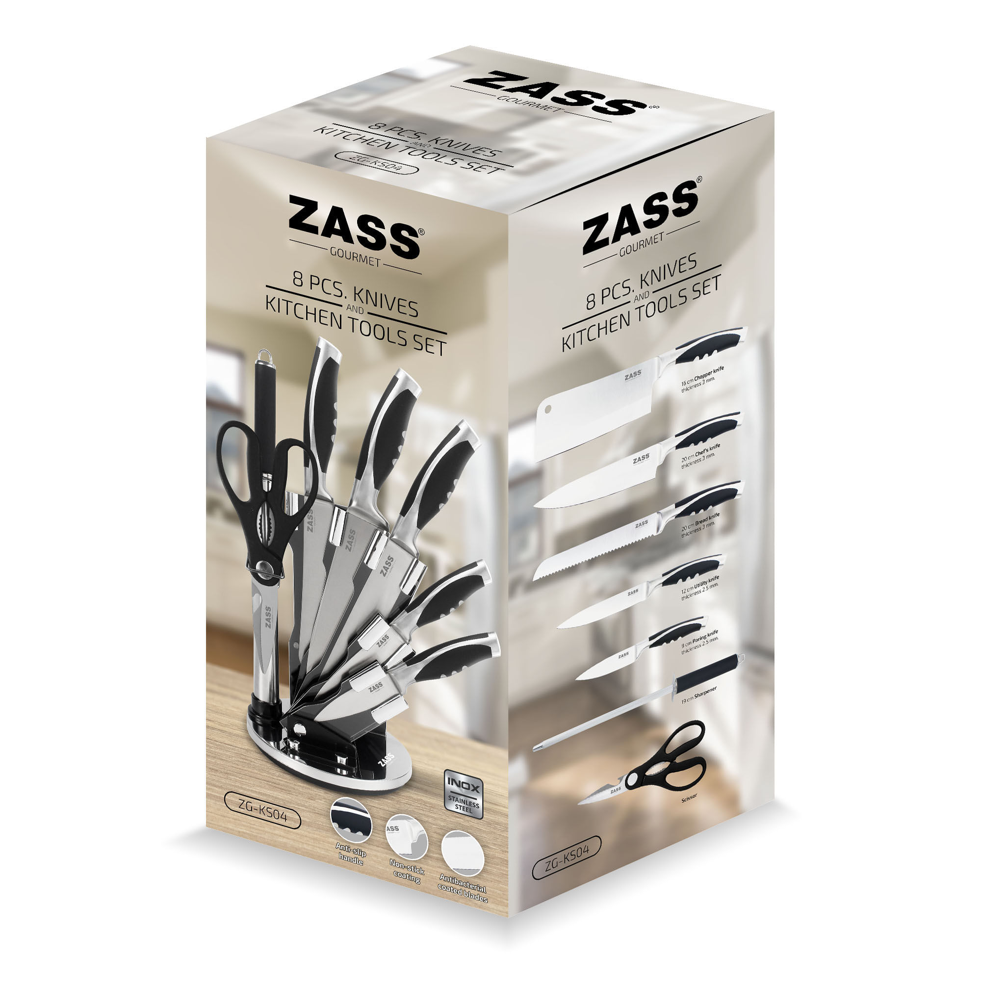 Set cutite + Ustensile de bucatarie Zass Gourmet ZG-KS 04, negru - 4 | YEO