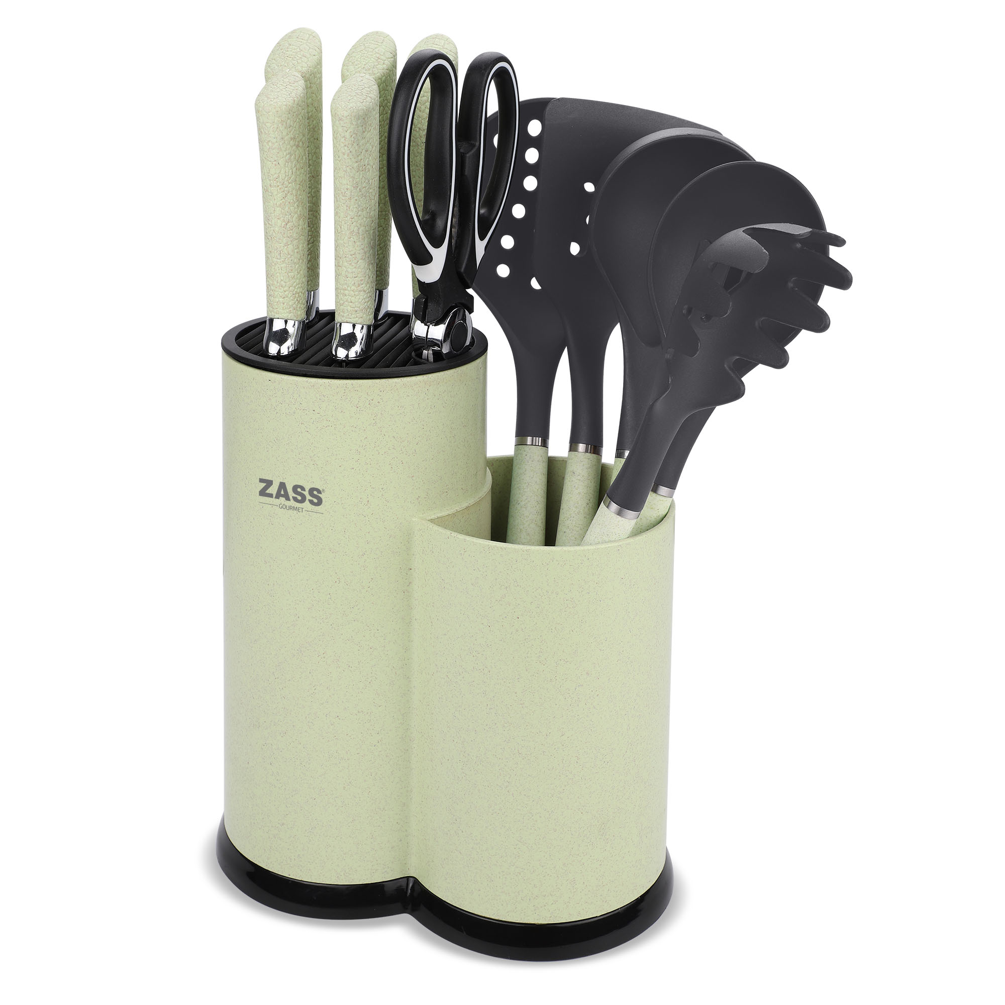 Set cutite + Ustensile de bucatarie Zass Gourmet ZG-KS 01, verde