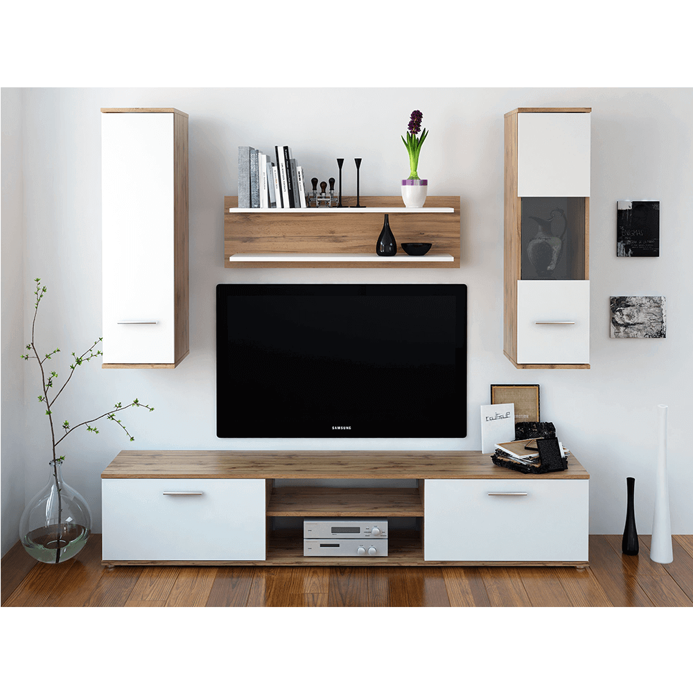 Mobilier pentru living, stejar wotan/alb, WAW NEW