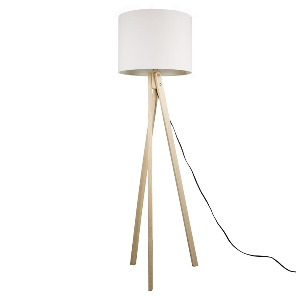 Lampa de podea, alba/lemn natural, LILA TYP 6