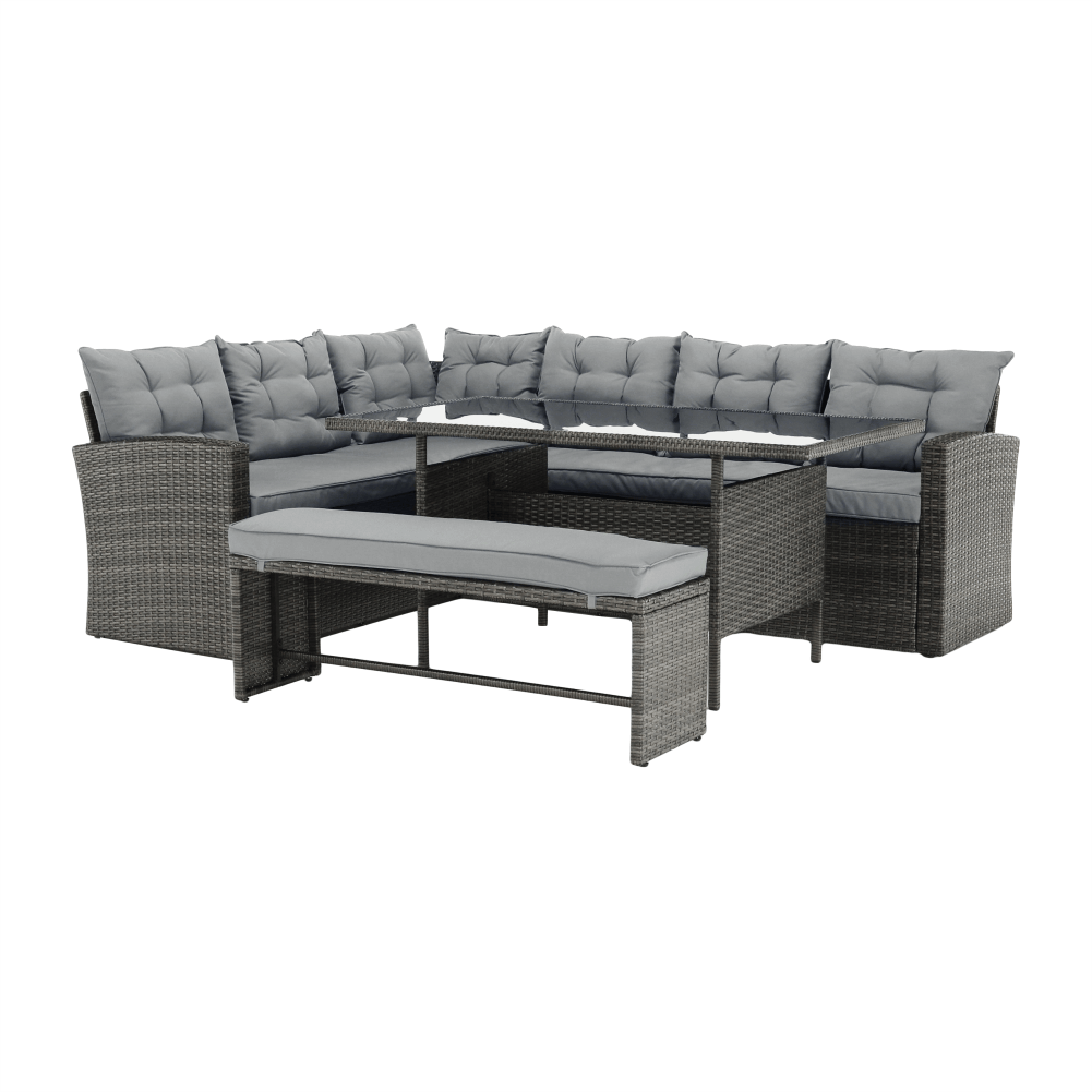 Set de gradina din 3 piese, rattan, gri, AUREK