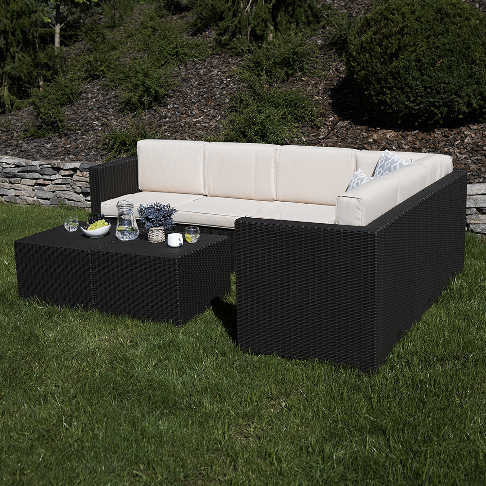 Set de gradina din rattan, 3 piese, maro/bej, RODEN - 4 | YEO