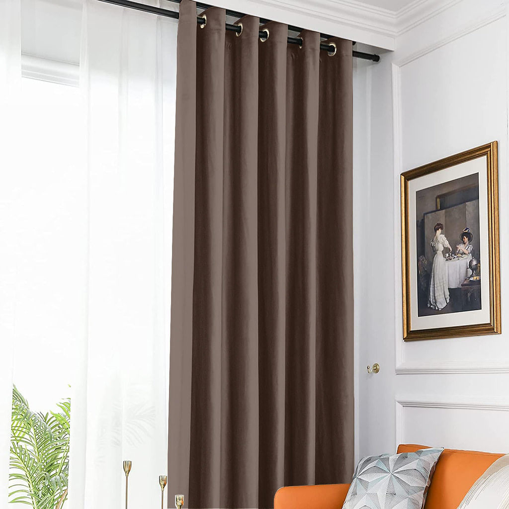 Set draperie din catifea blackout cu inele albe, Madison, 250x260 cm, densitate 700 g ml, English Walnut, 2 buc - 1 | YEO