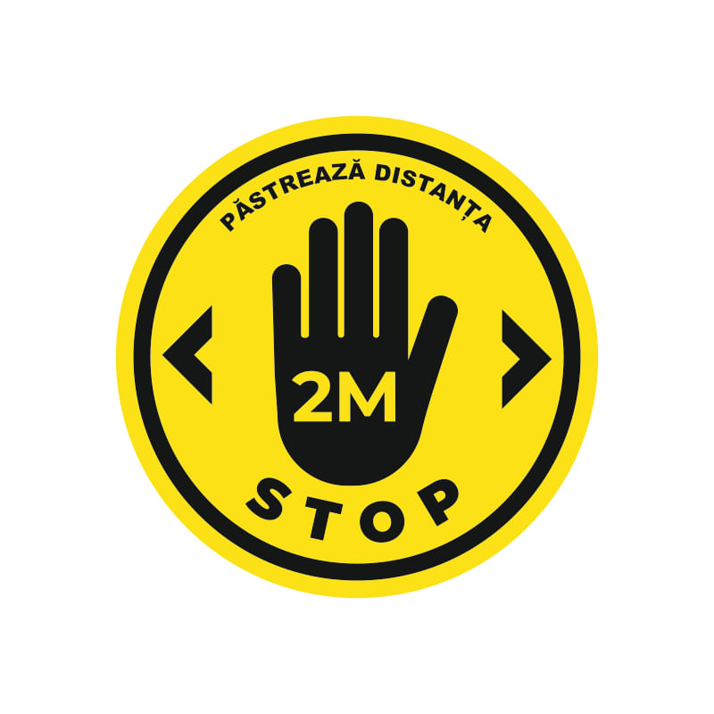 Sticker - indicator, pastreaza distanta, stop, negru-galben, 30x30 cm