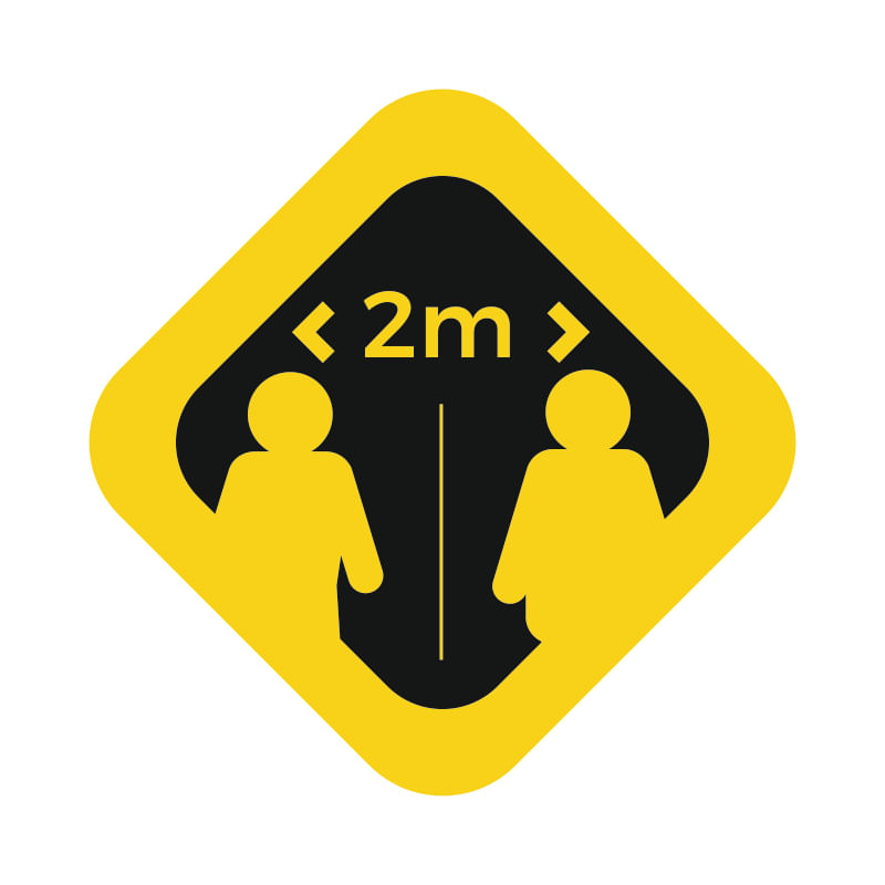 Sticker - indicator, pastreaza distanta obligatorie de 2m, negru-galben, 20x20 cm