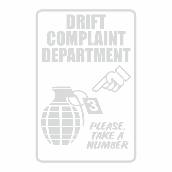 Sticker auto cu drift complaint department, tuning, JDM, 20cm, alb