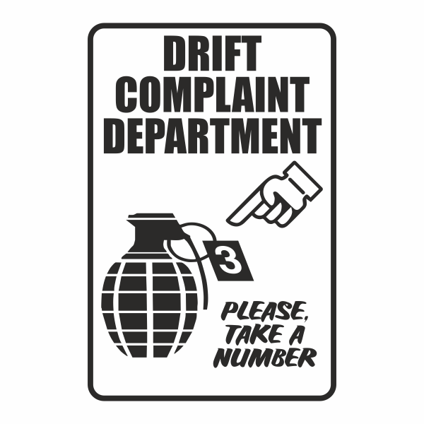 Sticker auto cu drift complaint department, tuning, JDM, 20cm, negru