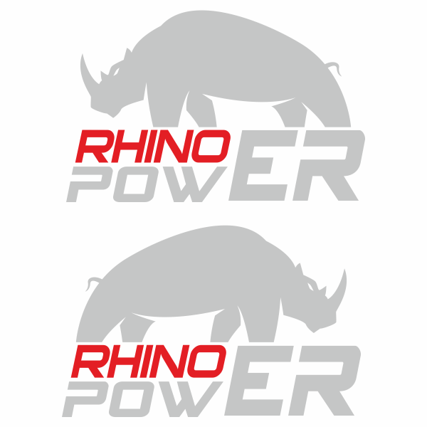 Set 2 stickere pentru usi sau roata de rezerva, Priti Global, masini off-road 4x4, cu rinocer, Rhino POWER, Alb-Rosu, 30 x 20 cm