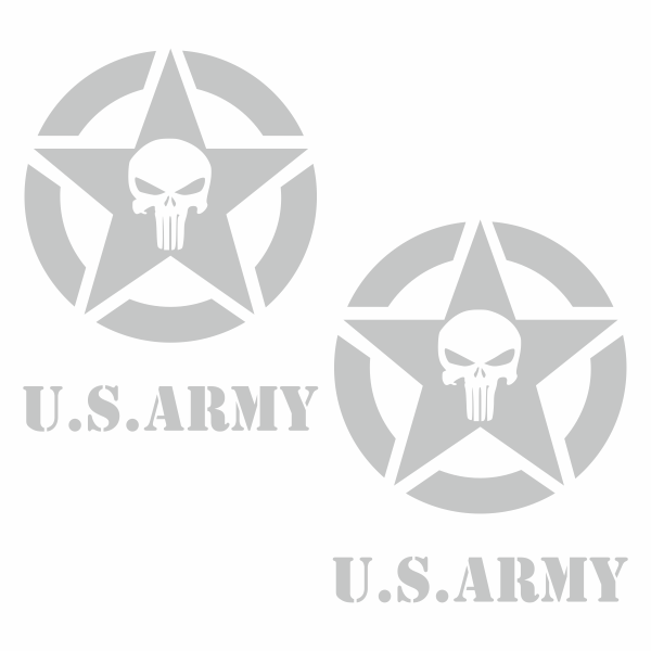 Set 2 stickere Stea Punisher U.S. Army, pentru masini de teren, Priti Global, Alb, 30 x 40 cm