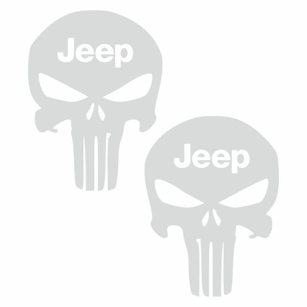 Set 2 stickere off-road, Priti Global, cu Punisher pentru Jeep, cap de schelet, Alb, 40 x 30 cm