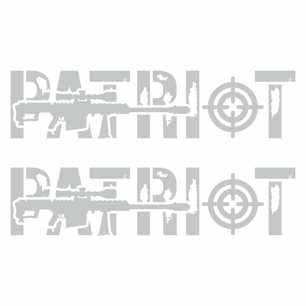 Set 2 stickere cu pusca Patriot pentru masini 4 x 4, Priti Global, geam sau portbagaj, Alb, 47 x 12 cm