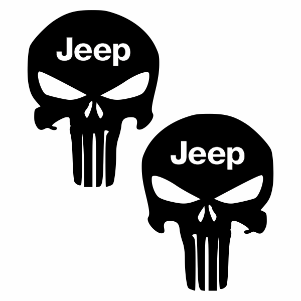 Set 2 stickere off-road, Priti Global, cu Punisher pentru Jeep, cap de schelet, Negru, 30 x 24 cm