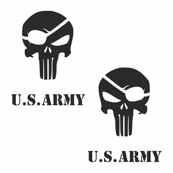Set 2 stickere auto pentru capota, Priti Global, Punisher pirat U.S. Army, Negru