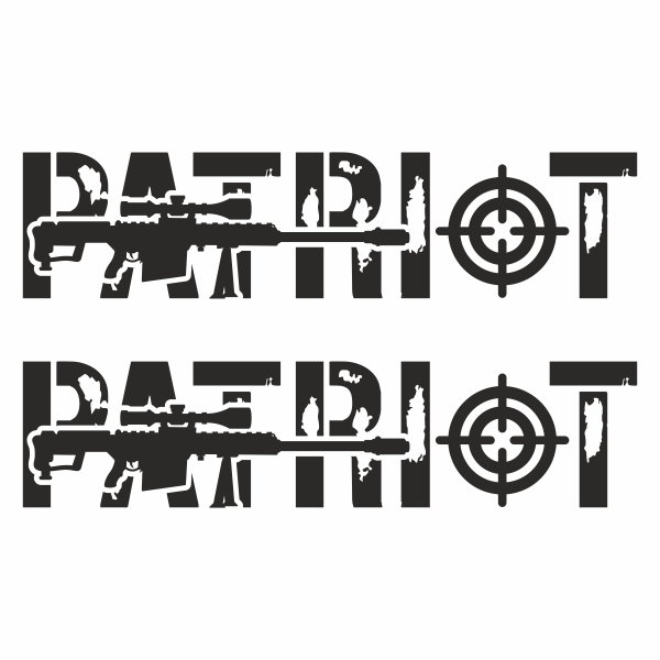 Set 2 stickere cu pusca Patriot pentru masini 4 x 4, Priti Global, geam sau portbagaj, Negru, 97 x 23 cm