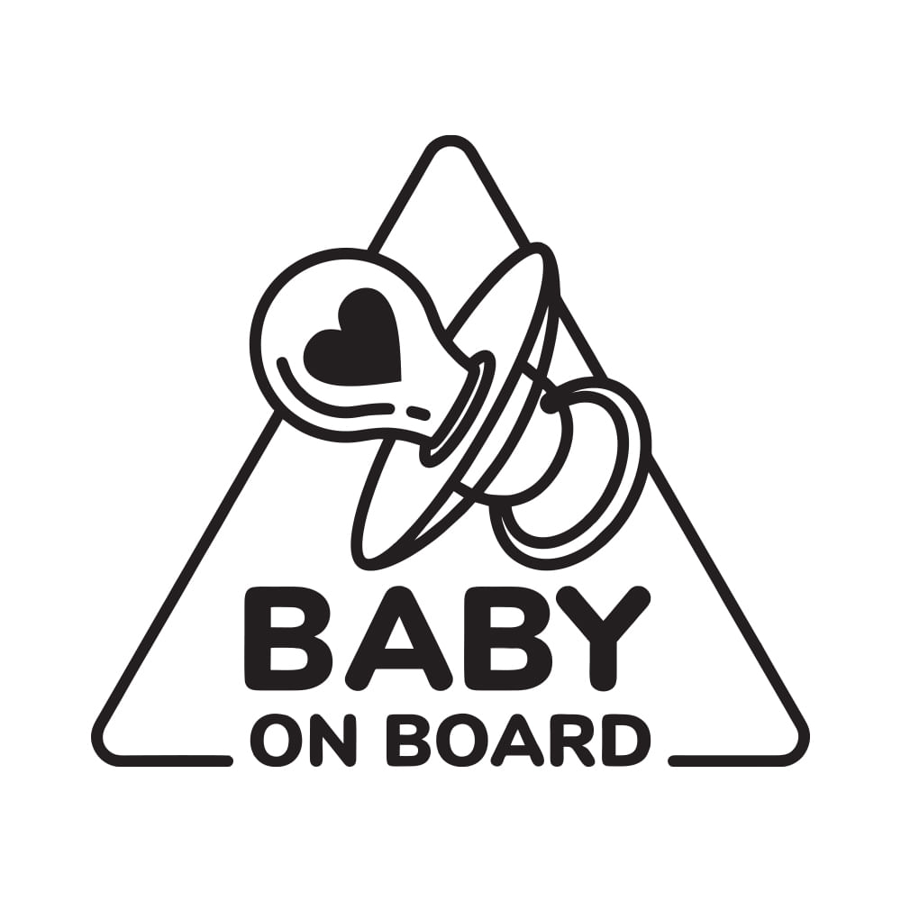 Sticker auto pentru luneta, portbagaj, geam, Priti Global, Baby on board cu suzeta, Negru, 20 x 13 cm