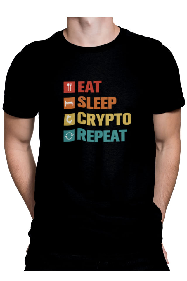 Tricou pentru mineri, personalizat cu mesaj amuzant, Priti Global, Eat, Sleep, Crypto, Repeat
