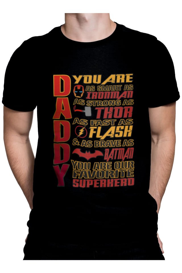 Tricou cadou pentru tatici, Priti Global, Daddy, Superhero, Ironman, Thor, Flash, Batman, Negru, S