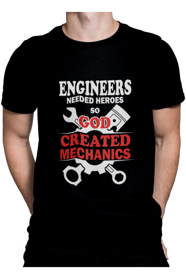 Tricou barbati, Priti Global, cadou pentru mecanici, Engineers needed heroes so God created mechanics, Negru, S