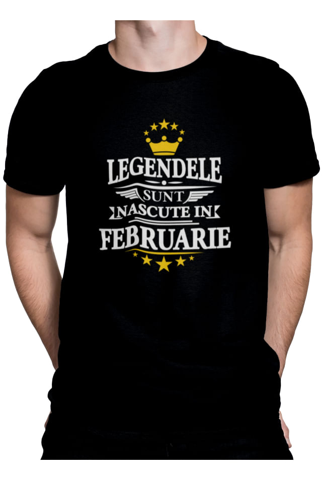 Tricou barbati, Priti Global, cadou unic pentru prieteni, Legendele sunt nascute in Februarie, Negru, S