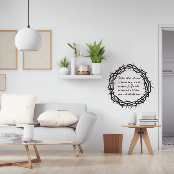 Sticker decorativ, pentru casa, verset biblie, Ioan 3:16, negru, 57 x 57 cm - 4 | YEO