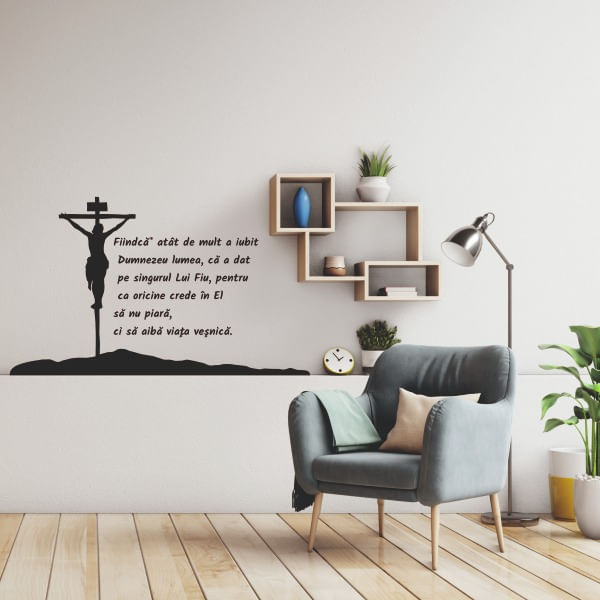 Sticker decorativ pentru casa, verset crestin, Ioan 3:16, negru, 57 x 95 cm - 4 | YEO