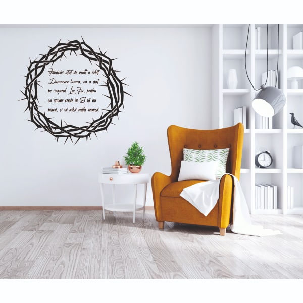 Sticker decorativ, pentru casa, verset biblie, Ioan 3:16, negru, 57 x 57 cm - 1 | YEO