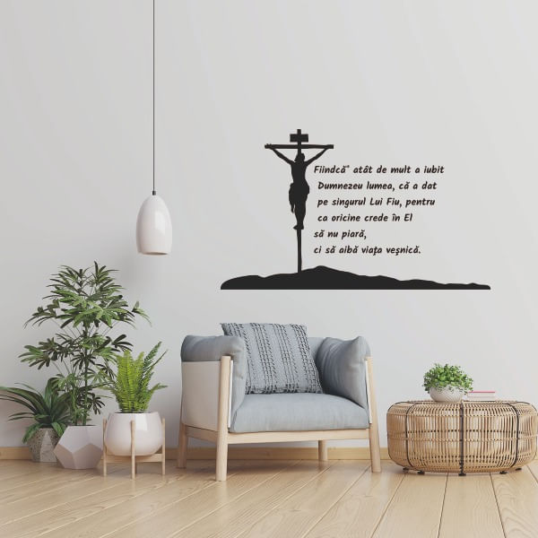 Sticker decorativ pentru casa, verset crestin, Ioan 3:16, negru, 57 x 95 cm - 1 | YEO