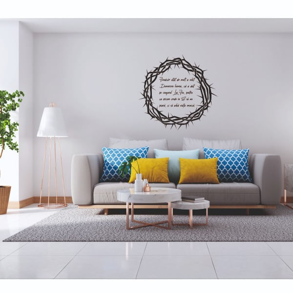 Sticker decorativ, pentru casa, verset biblie, Ioan 3:16, negru, 57 x 57 cm - 2 | YEO