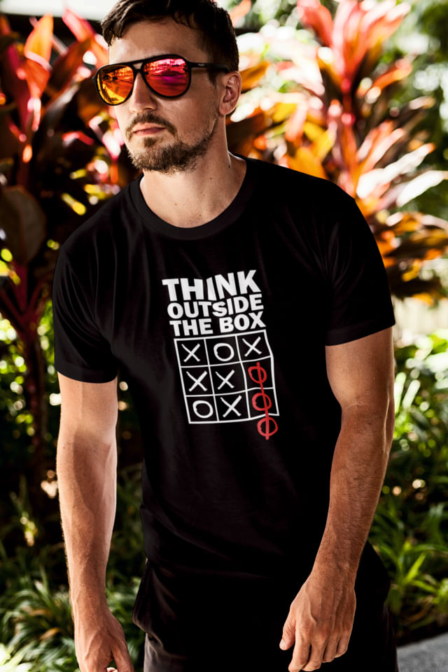 Tricou cadou pentru barbati, Priti Global, personalizat cu mesaj amuzant, Think outside the box