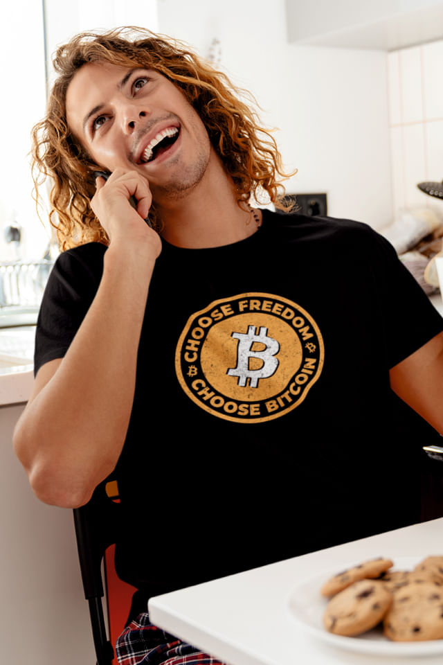 Tricou personalizat cu mesaj amuzant, Priti Global, pentru pasionatii de monede virtuale, Choose Bitcoin