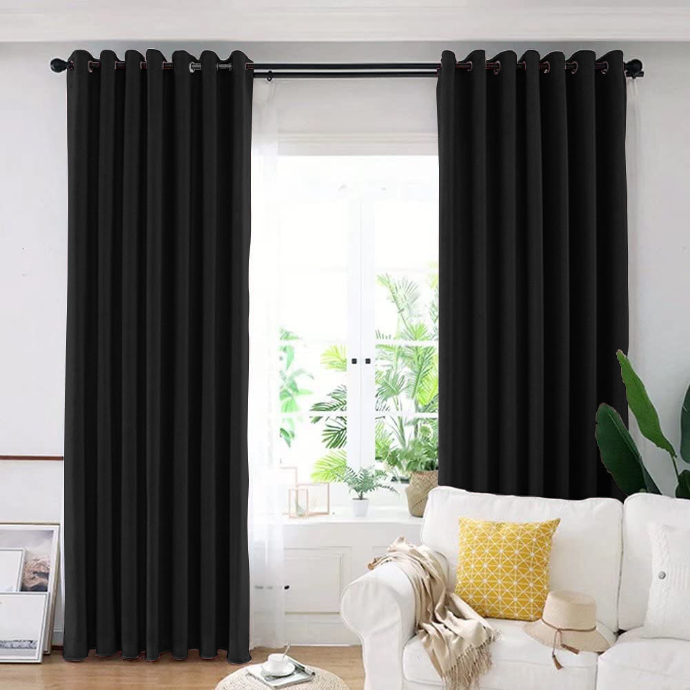 Set draperie din catifea blackout cu inele negre, Madison, 150x265 cm, densitate 700 g ml, Deep Black, 2 buc