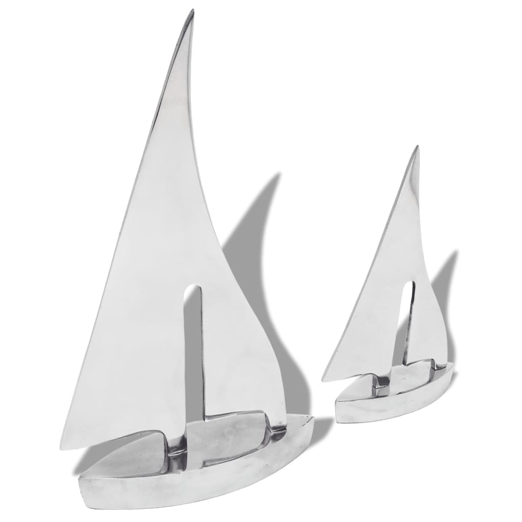 DecoraTiune barca cu vele, 2 piese, argintiu, aluminiu