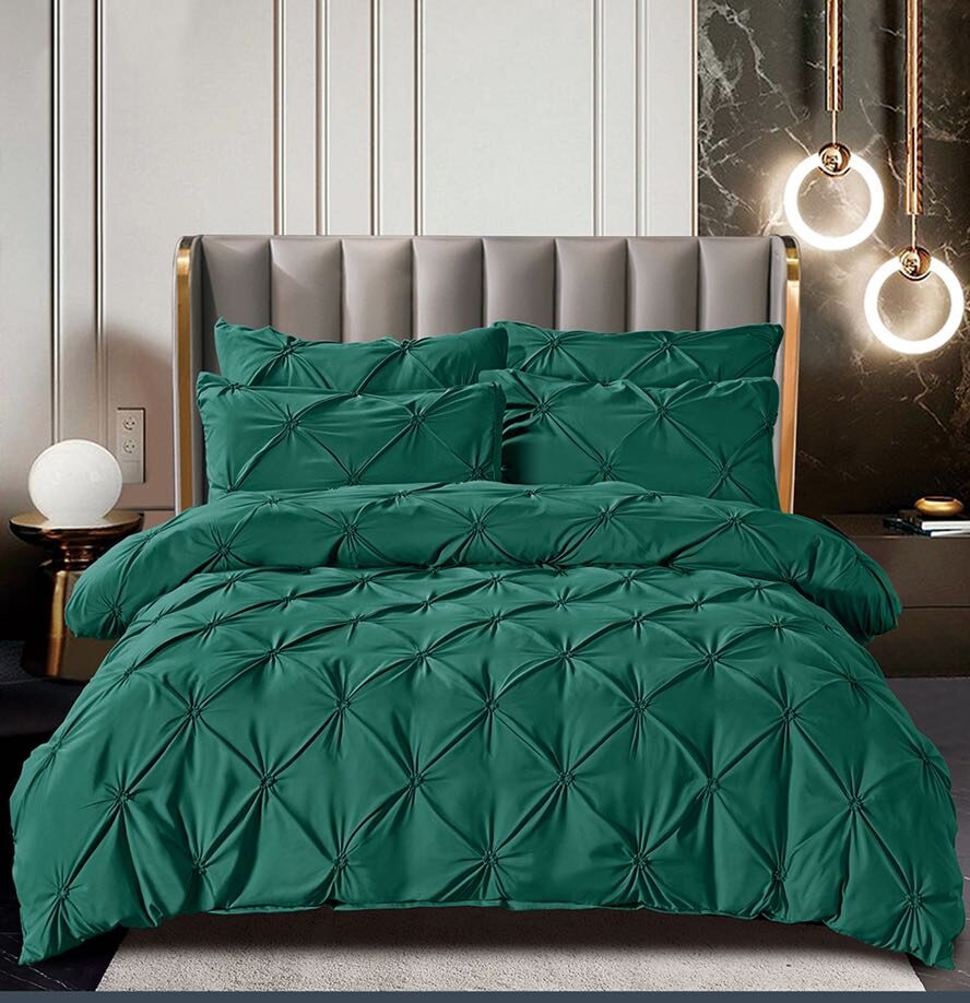 Lenjerie uni bumbac finet premium, pat dublu, decor imperial, verde inchis