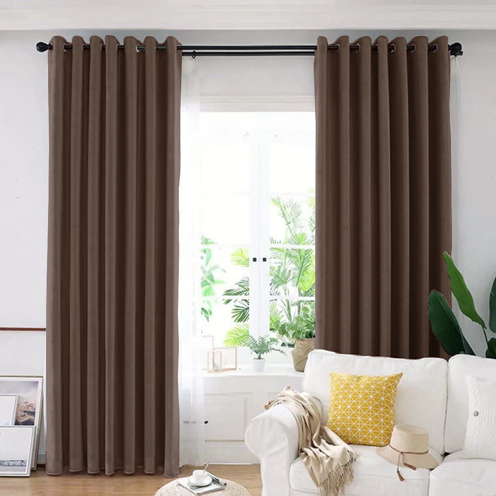 Draperie din catifea blackout cu inele crom, Madison, 250x270 cm, densitate 700 g ml, English Walnut, 1 buc