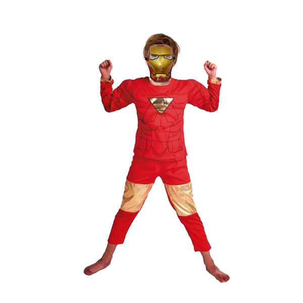 Costum Iron Man pentru copii, marime S, 3 - 5 ani, 100-110 cm, rosu, masca inclusa