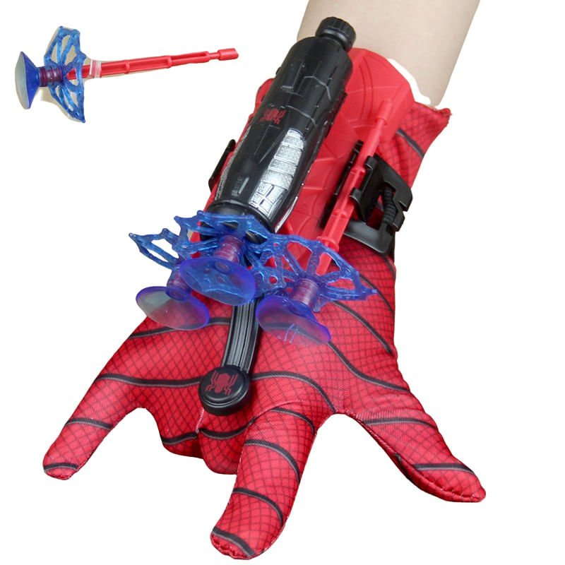 Set costum Spiderman cu muschi, pentru 3-5 ani, 2 lansatoare si masca plastic LED, rosu - 4 | YEO