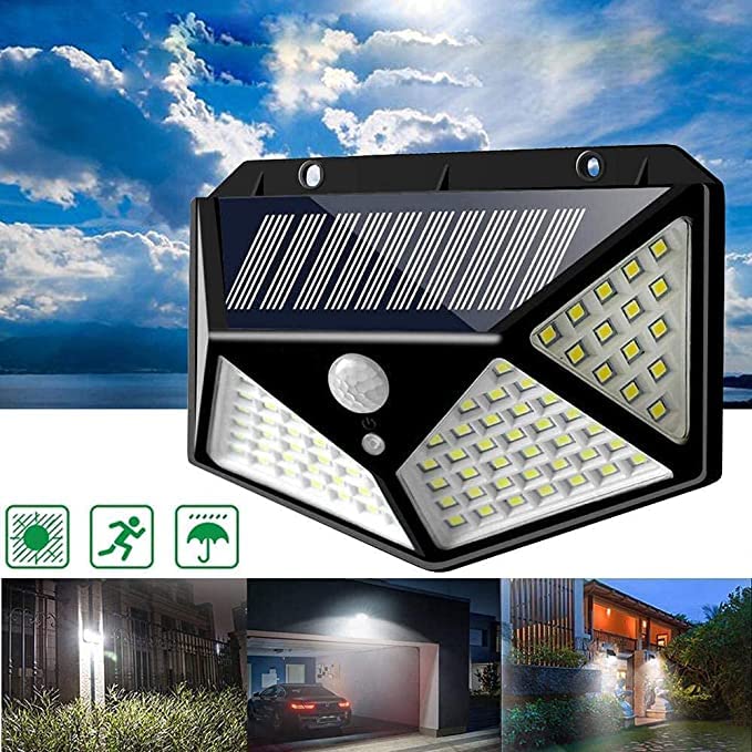 Lampa solare de perete IdeallStore®, Bright Night, 100 LEDuri, senzor de miscare, plastic, negru - 2 | YEO