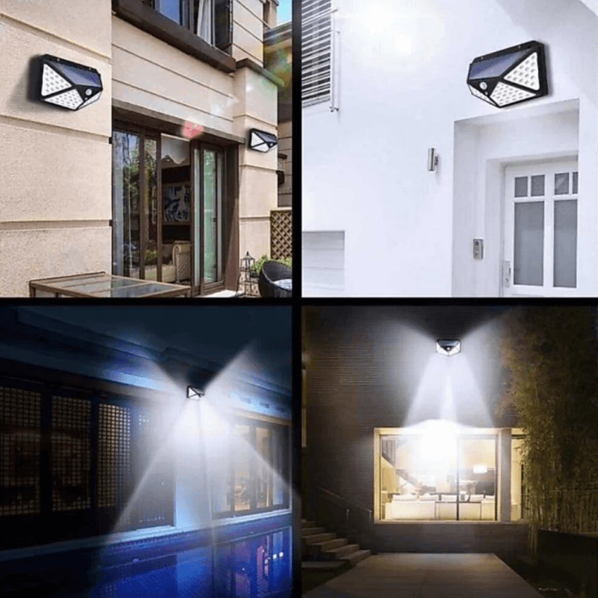 Lampa solare de perete IdeallStore®, Bright Night, 100 LEDuri, senzor de miscare, plastic, negru
