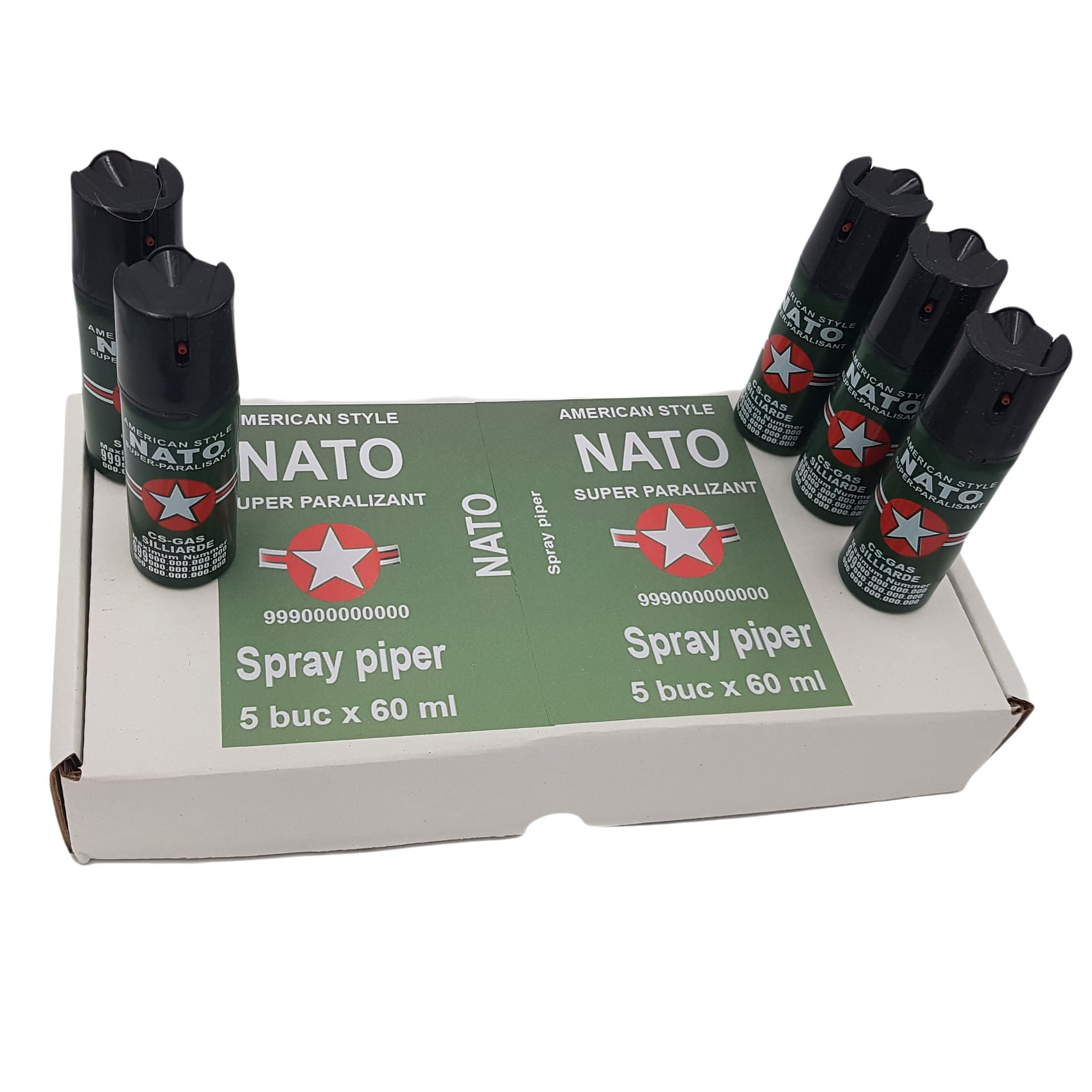 Set 5 sprayuri autoaparare IdeallStore®, Nato Assault, aluminiu, 60 ml, verde, husa inclusa - 1 | YEO