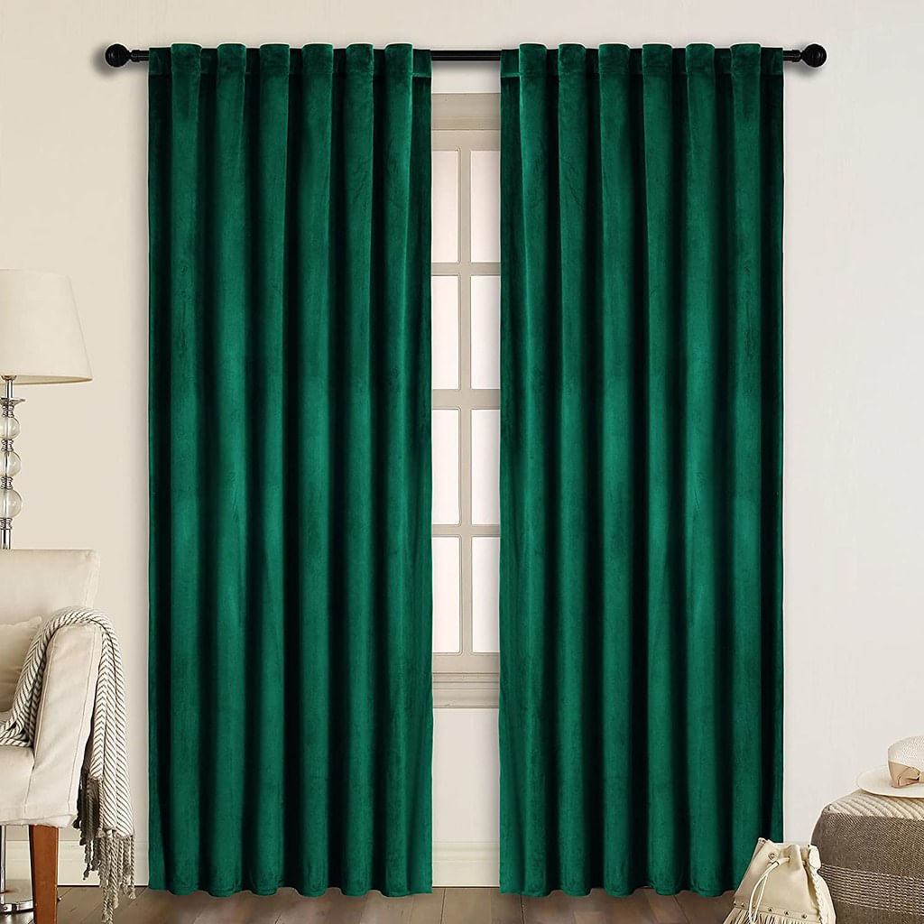 Set draperii din catifea cu rejansa transparenta cu ate pentru galerie, Madison, 200x230 cm, densitate 700 g/ml, Sacramento Green, 2 buc