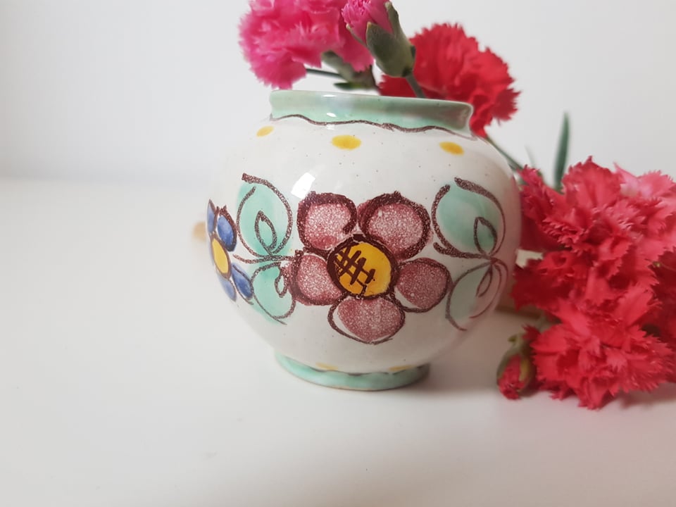 Lumanare parfumata turnata in vas de ceramica, Pink-Green