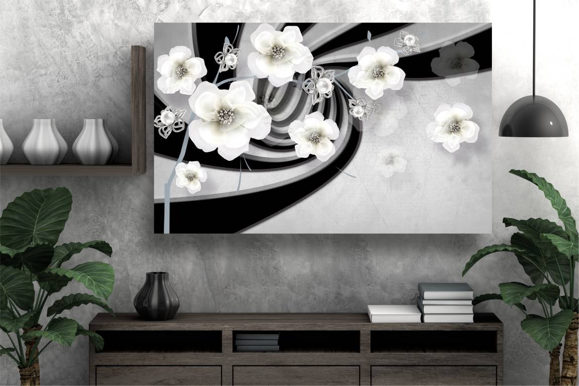 Tablou canvas - Abstract flori albe